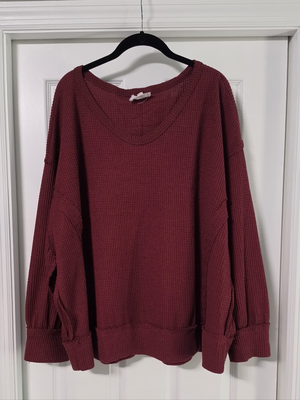 Andree by Unit Waffle Knit, long sleeve top, wine red, 3X